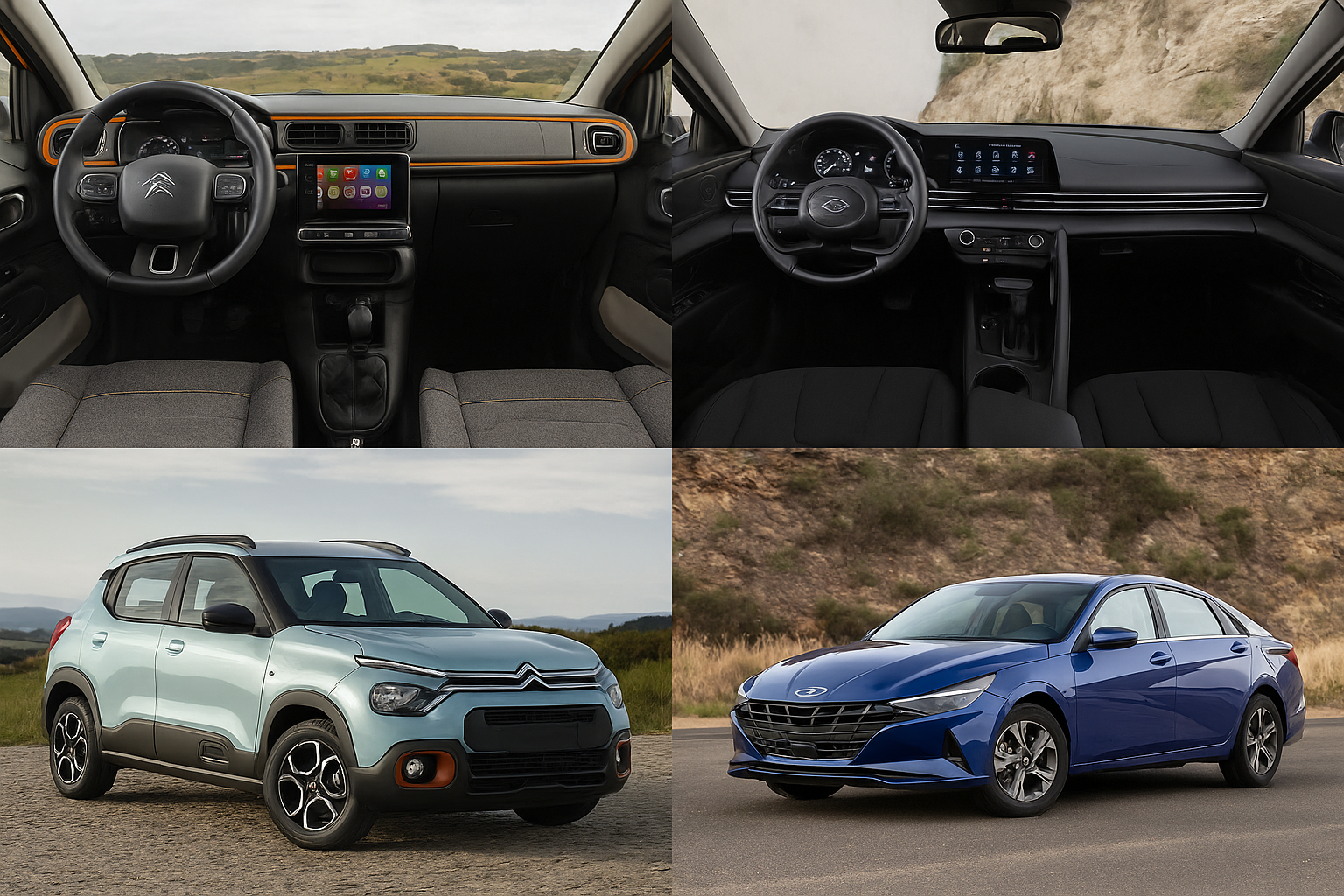 2025 Citroën C3 and 2024 Hyundai Elantra SE interior cabins and exterior views