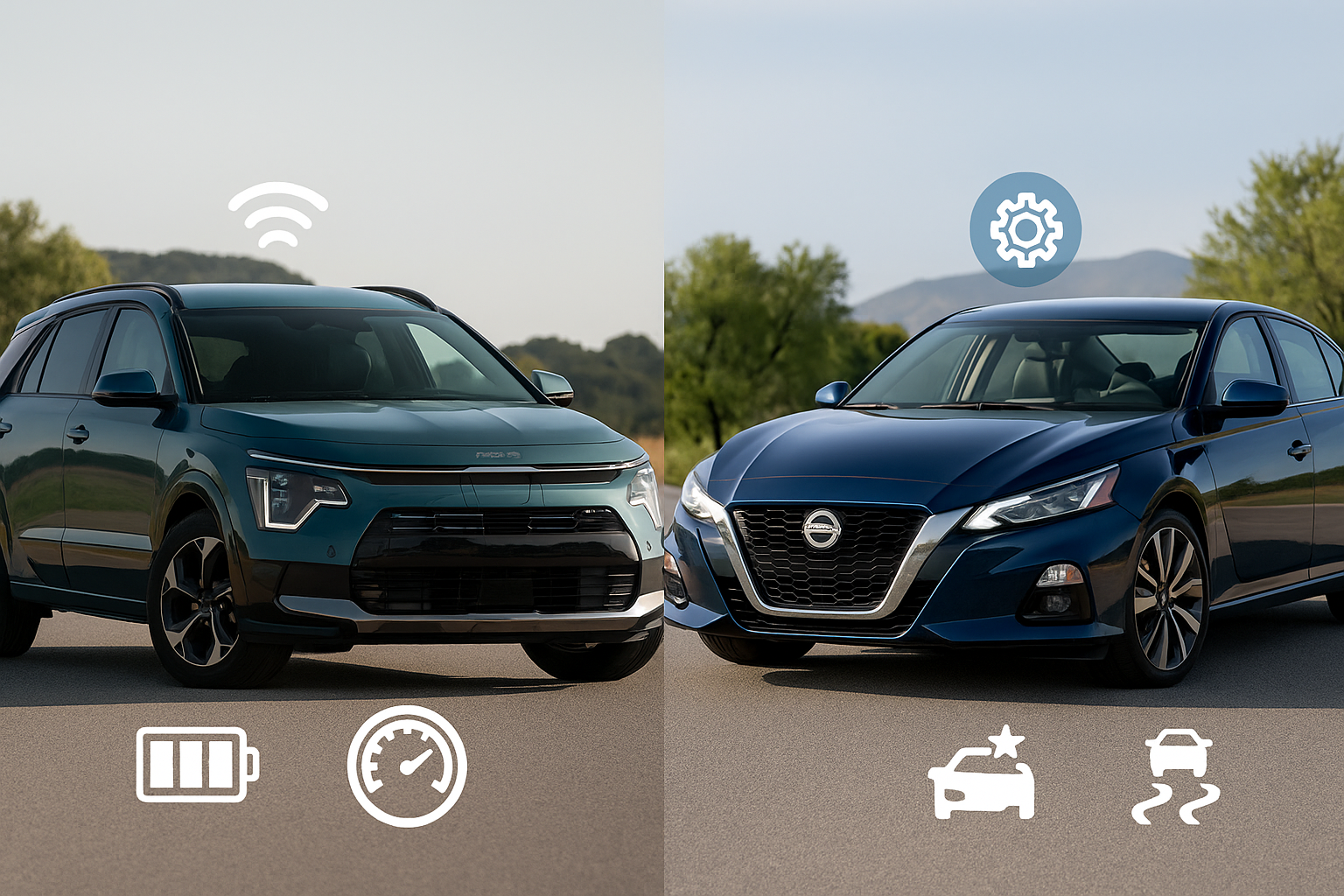 2025 Kia Niro and 2025 Nissan Altima exterior views